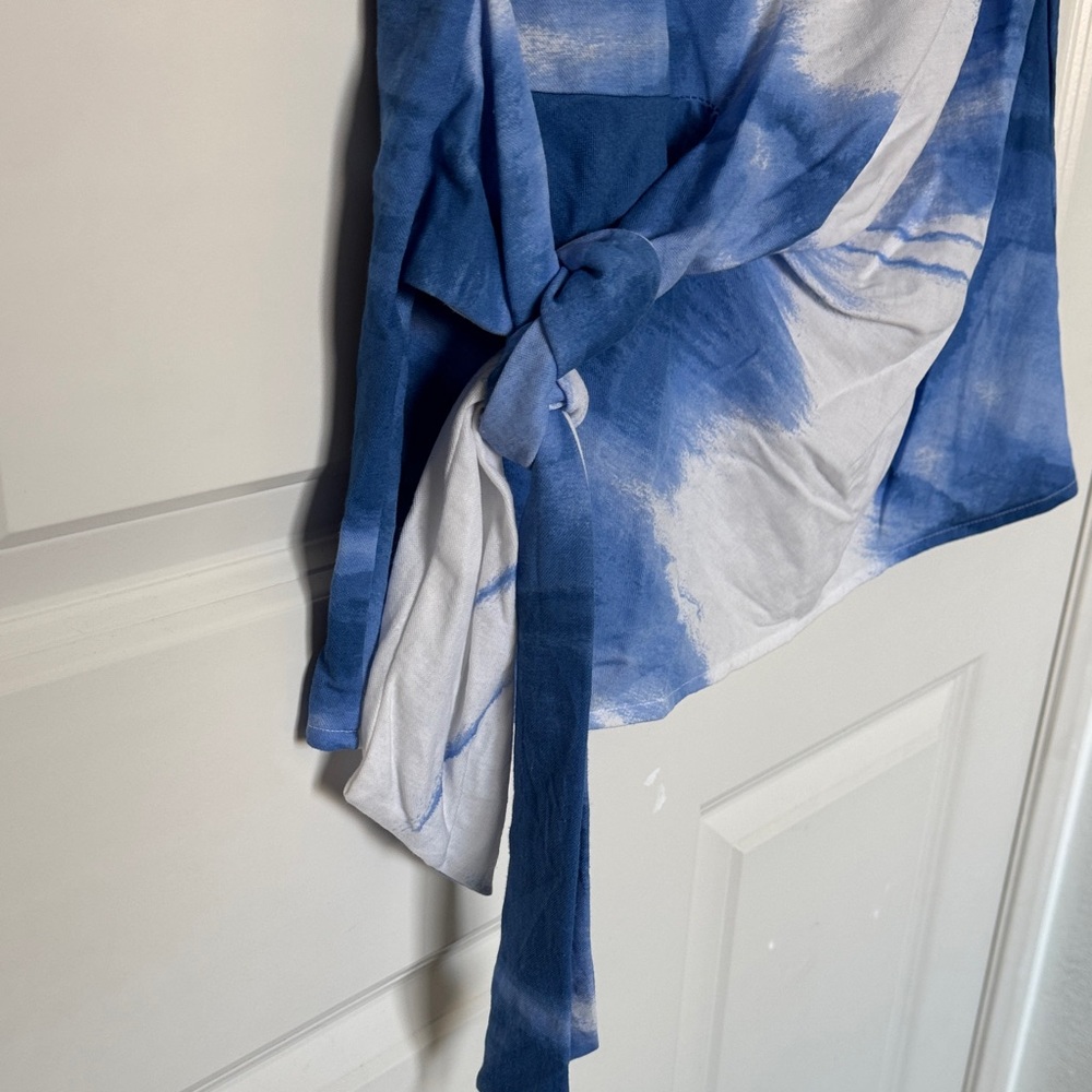 Alfani Blue and White Tie-Front Blouse - Picture 2 of 7